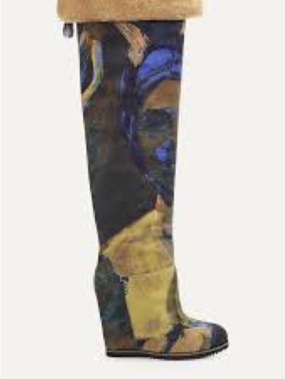 UGG Claire Tabouret Over-the-Knee Patterned Wedge Boots with Tan Faux-Fur Cuff